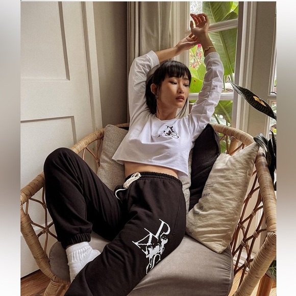 Pas Une Marque Paris Angel & Letters Heather Blue RTW Jogger Sweatpants - Picture 10 of 10